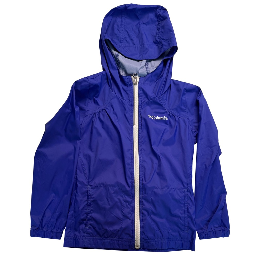 Columbia Girls‎ XS Blue Hooded Windbreaker Jacket Full Zip Lightweight Rain Coat